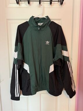 adidas Trefoil Jacket in Dark Green & White Trim